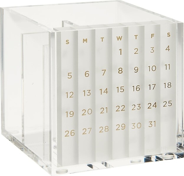 Russell + Hazel Russell+Hazel Bloc 2-Compartment Stackable Acrylic Pencil Cup with Monthly Calendar, Clear/Gold (93917)