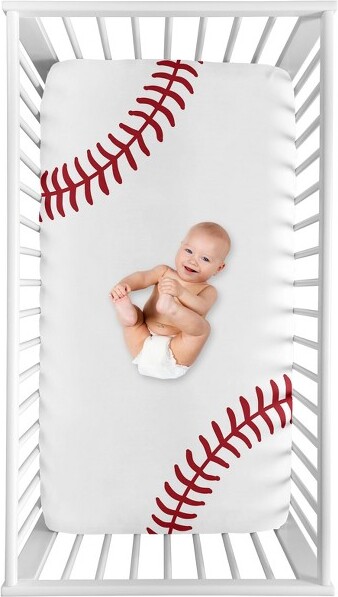 Sweet Jojo Designs SweetJojoDesignsBoyPhotoOpFittedCribSheetBaseballPatchRedandWhite