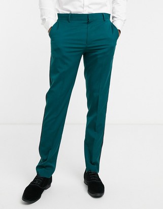 ASOS DESIGN skinny tuxedo suit trouser in forest green
