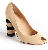 Thumbnail for your product : Sebastian Suede Peep-Toe Stacked Heel Pumps