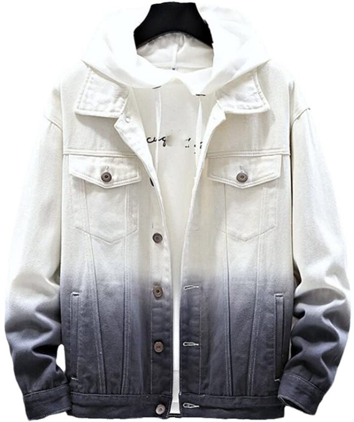 Suwequest Mens Denim Jacket Mens Slim Bomber Gradient Color Denim