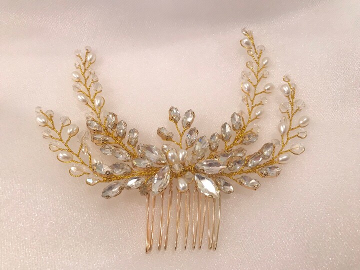 Etsy Gold Bridal Hair Comb Rhinestone Pearl Jewelry Savanna Belle
