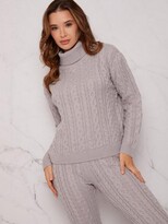 Thumbnail for your product : Chi Chi London Roll Neck Cable Knit Loungewear Set - Grey