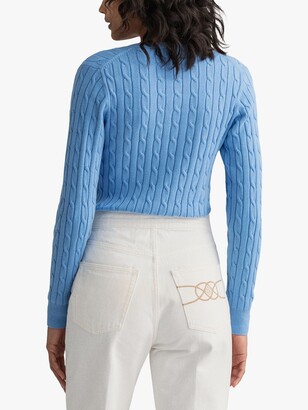 Gant Cotton Blend V-Neck Cable Knit Jumper, Silver Lake Blue