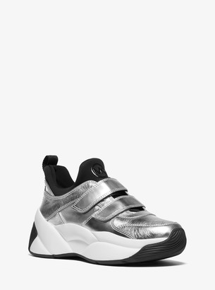 michael michael kors billie metallic leather and satin sneaker