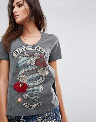 Religion Relaxed Rock T-Shirt With Embellished Graphic