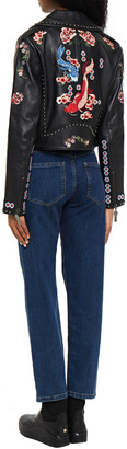 Camilla Cropped Studded Embroidered Leather Biker Jacket