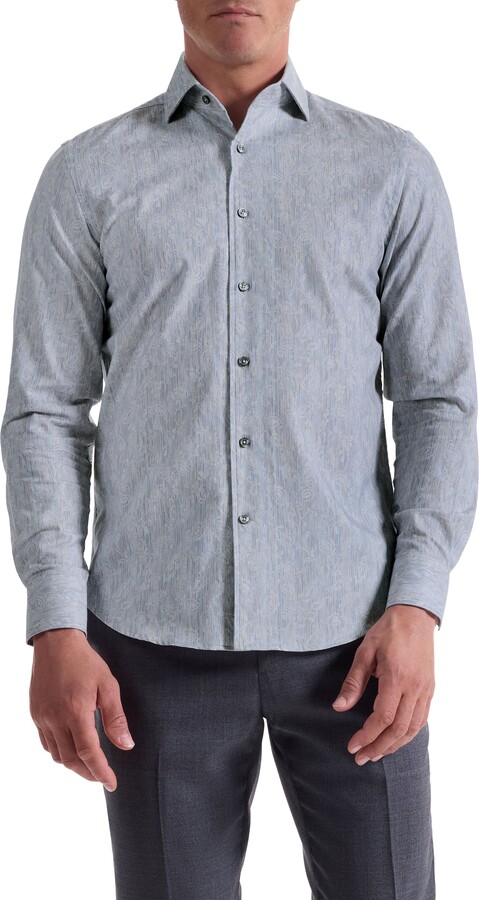 Alvin Trim Fit Shadow Paisley Cotton Button-Up Shirt
