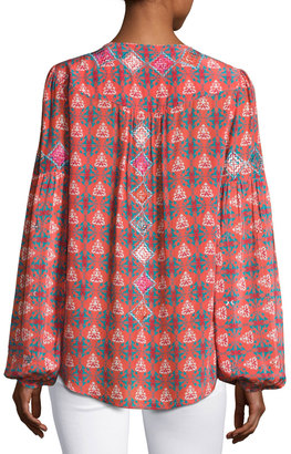 Tolani Alexa Long-Sleeve Printed Tunic w/ Embroidery, Plus Size