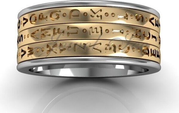 Etsy 14K Two Tone White & Yellow Gold Three Row Spinner Da Vinci Cryptex, Codex, Decoder Ring lb-2025-4