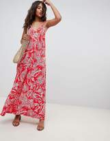 Thumbnail for your product : ASOS Tall DESIGN Tall gathered maxi dress in palm print