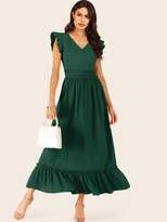 Thumbnail for your product : Shein Solid Contrast Lace Ruffle Hem Longline Dress