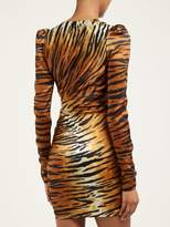 Thumbnail for your product : Alexandre Vauthier Tiger Print Crystal Buckle Silk Blend Mini Dress - Womens - Brown Print