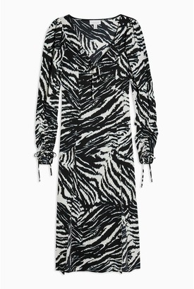 Topshop Zebra Ruch Sleeve Midi Dress - Mono