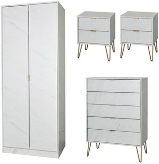 SWIFT Marbella Ready Assembled 4 Piece Package - 2 Door Wardrobe, 5 Drawer Chest and 2 Bedside Chests