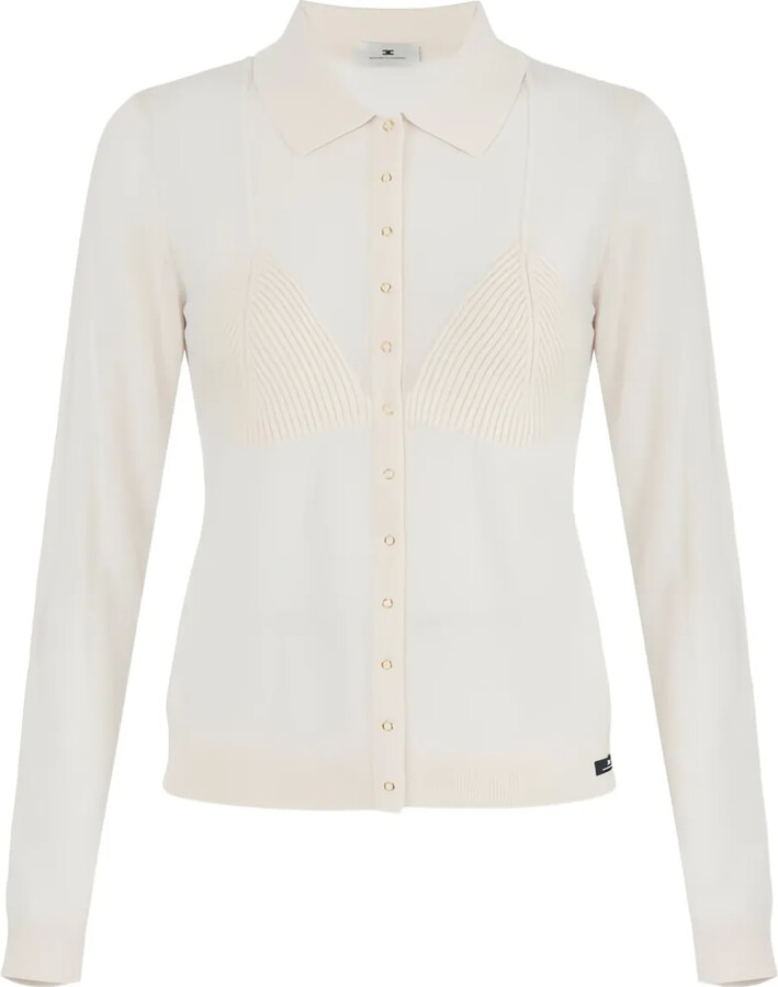 Elisabetta Franchi Shirt-Collar Ribbed Cardigan