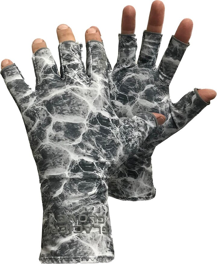 Glacier Glove Abaco Bay Fingerless Sun Gloves S/M Gray Water Camo