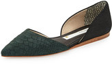 Thumbnail for your product : Matt Bernson Snake-Embossed Pointy-Toe D'Orsay Flat, Black/Forest Green