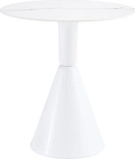Ivy Bronx White Balcony Dining Table. Modern Simple Design Natural Rock Board Gentle Rounded Corners Stable Base. Outdoor Enjoyment Board Material Distincti