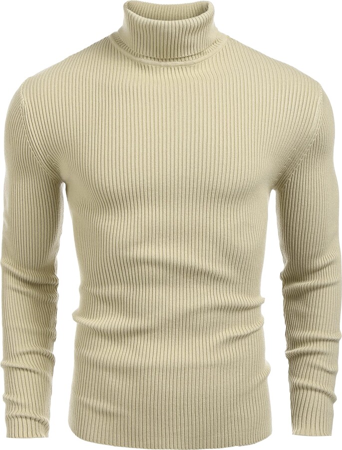 COOFANDY Men's Turtleneck Jumpers Casual Basic Knitted Sweater Slim Fit ...