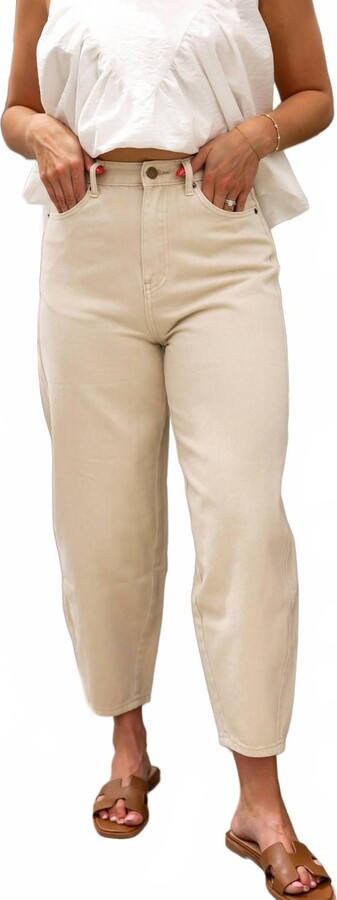 MIOU MUSE Ranie Washed Barrel Pants In Beige