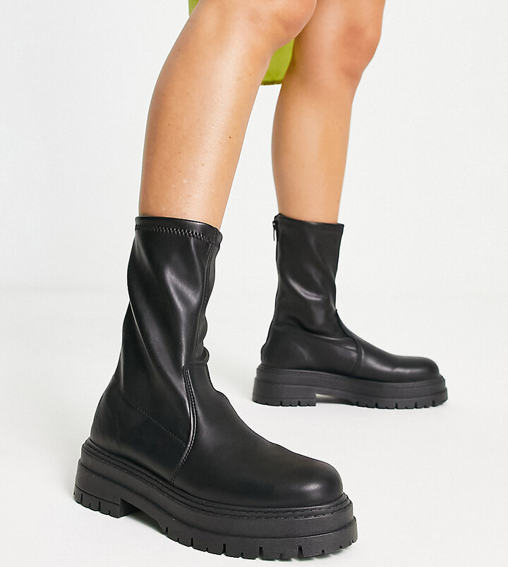 Topshop Wide Fit Kasper chunky sock boot in black - ShopStyle