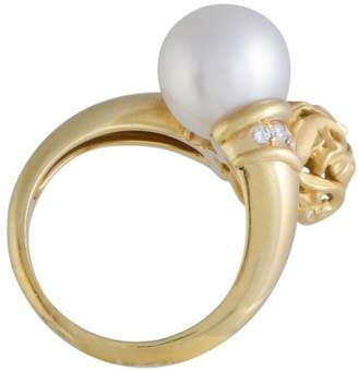 Carrera y 18K Yellow Gold Diamond and White Pearl Dolphin Ring Size 6.25