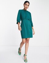 Thumbnail for your product : ASOS DESIGN mixed fabric mini dress with frill sleeves in forest green