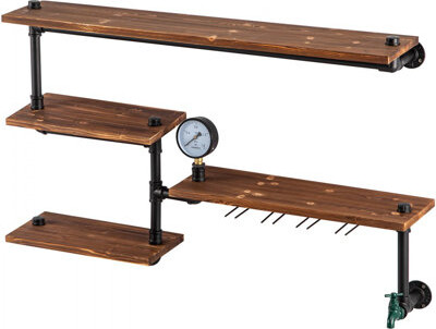 17 Stories Iron Pipes Shelving Industrial Steel Pipe Shelf w/ 4-Tier Wood Planks Wall Mounted Modern Rustic Floating Shelves DIY Storage Bracket for Bathroom