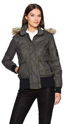 Sebby Collection Women's Waxy Cotton Bomber Jacket With a Fur Hood