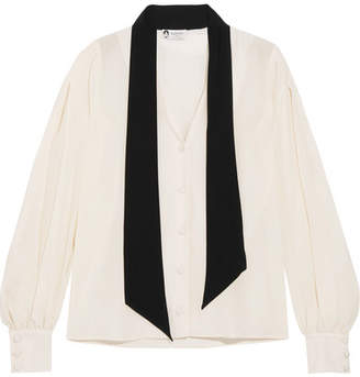 Lanvin Pussy-bow Two-tone Silk Crepe De Chine Blouse - Ivory