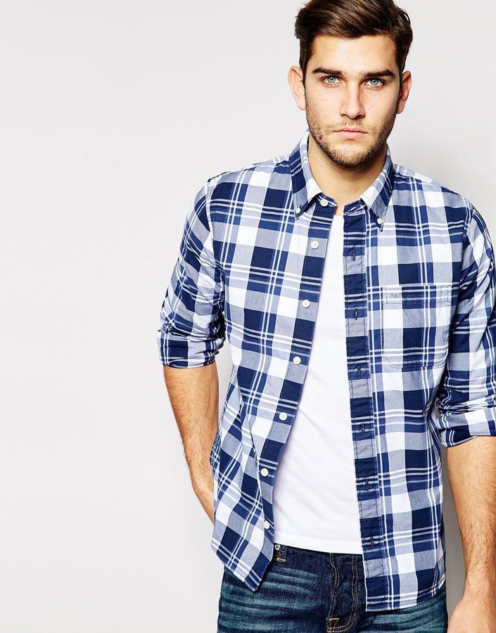 Abercrombie & Fitch Check Shirt with Long Sleeves in Navy Plaid - ShopStyle