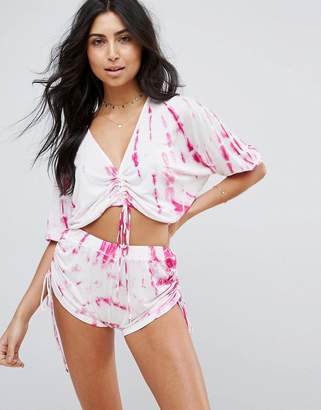 ASOS Design DESIGN Ruched Front Beach Co-ord Top in Tie Dye