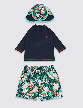 Marks and Spencer 3 Piece Tropical Swimsuit Set (3 Months - 7 Years)