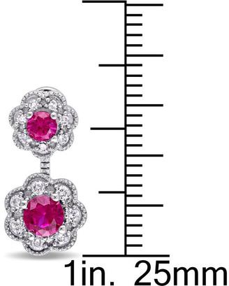 Laura Ashley 1 1/6 CT TW Lab-Created Ruby and Diamond 10K Gold Stud Earrings with Jacket