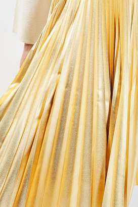 Petite gold metallic pleat skirt