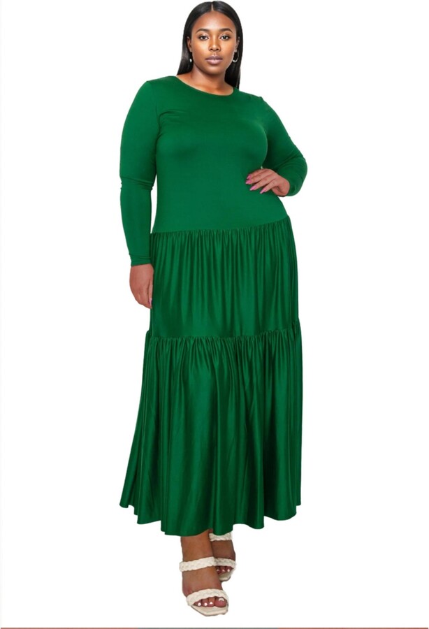 L I V D Plus Size Tiered Maxi Dress with Long Sleeves - ShopStyle