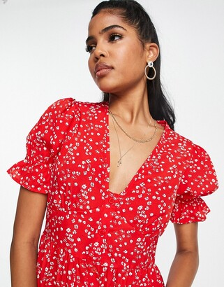 In The Style x Jac Jossa exclusive button through puff sleeve midi ...