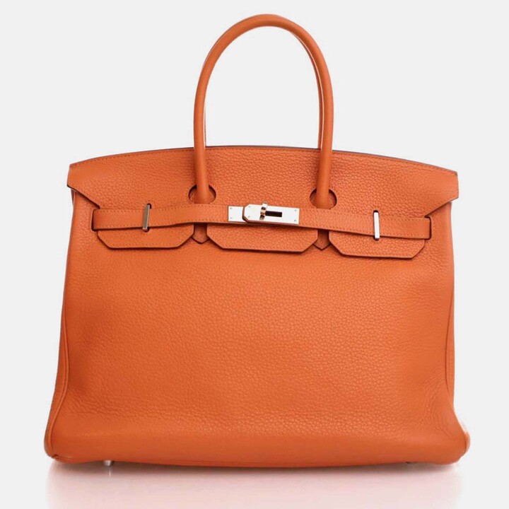 Hermes Birkin 35 Orange Togo Leather Top Handle Bag