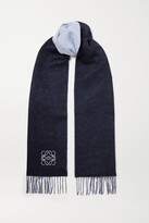 Thumbnail for your product : Loewe Fringed Embroidered Two-tone Wool And Cashmere-blend Scarf - Navy