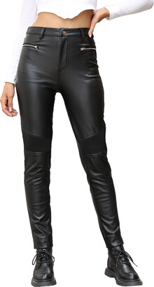 Bellivera Faux Leather Leggings Women Spring High Waisted Tights