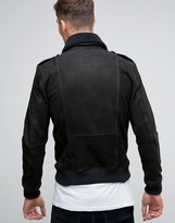 Thumbnail for your product : Selected Leather Flight Jacket with Removeable Fleece Collar