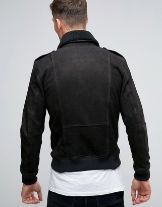 Selected Leather Flight Jacket With Removeable Borg Collar