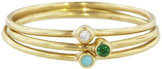Jennifer Meyer Turquoise Emerald Diamond Ring Stack - Yellow Gold