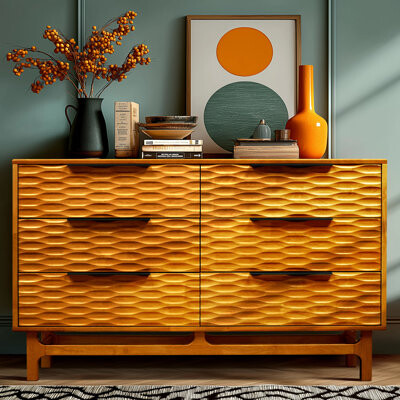 Latitude Run 6-drawer Solid Wood Dresser With Cnc Wave Fronts – Wide Bedroom Storage Chest Mid-century Horizontal Design