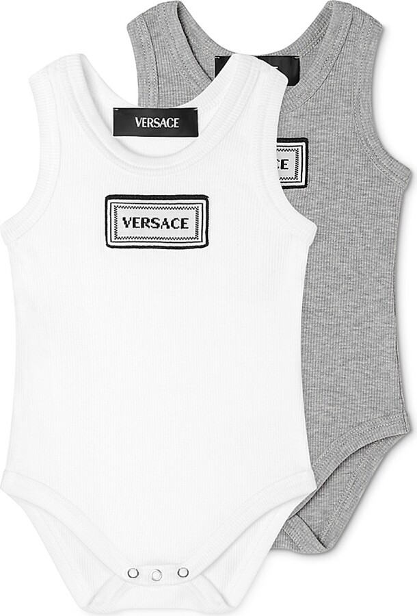 Versace Baby's Underwear Ribbed Bodysuit Set - White Grey Melange - Size 12 Months