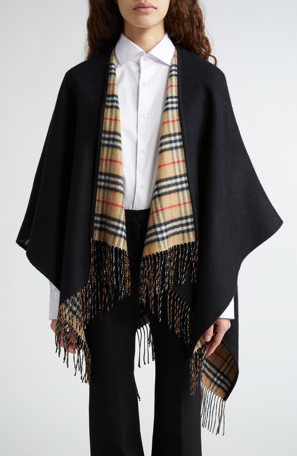 Burberry Reversible Open Front Wool Cape