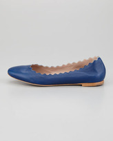 Thumbnail for your product : Chloé Scalloped Leather Ballerina Flat, Blue