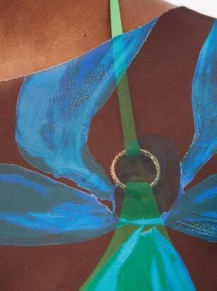 Louisa Ballou Orchid-print Mesh Mini Dress - Blue Multi