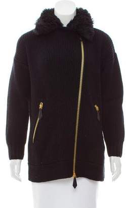 Burberry Shearling-Trimmed Wool Cardigan
